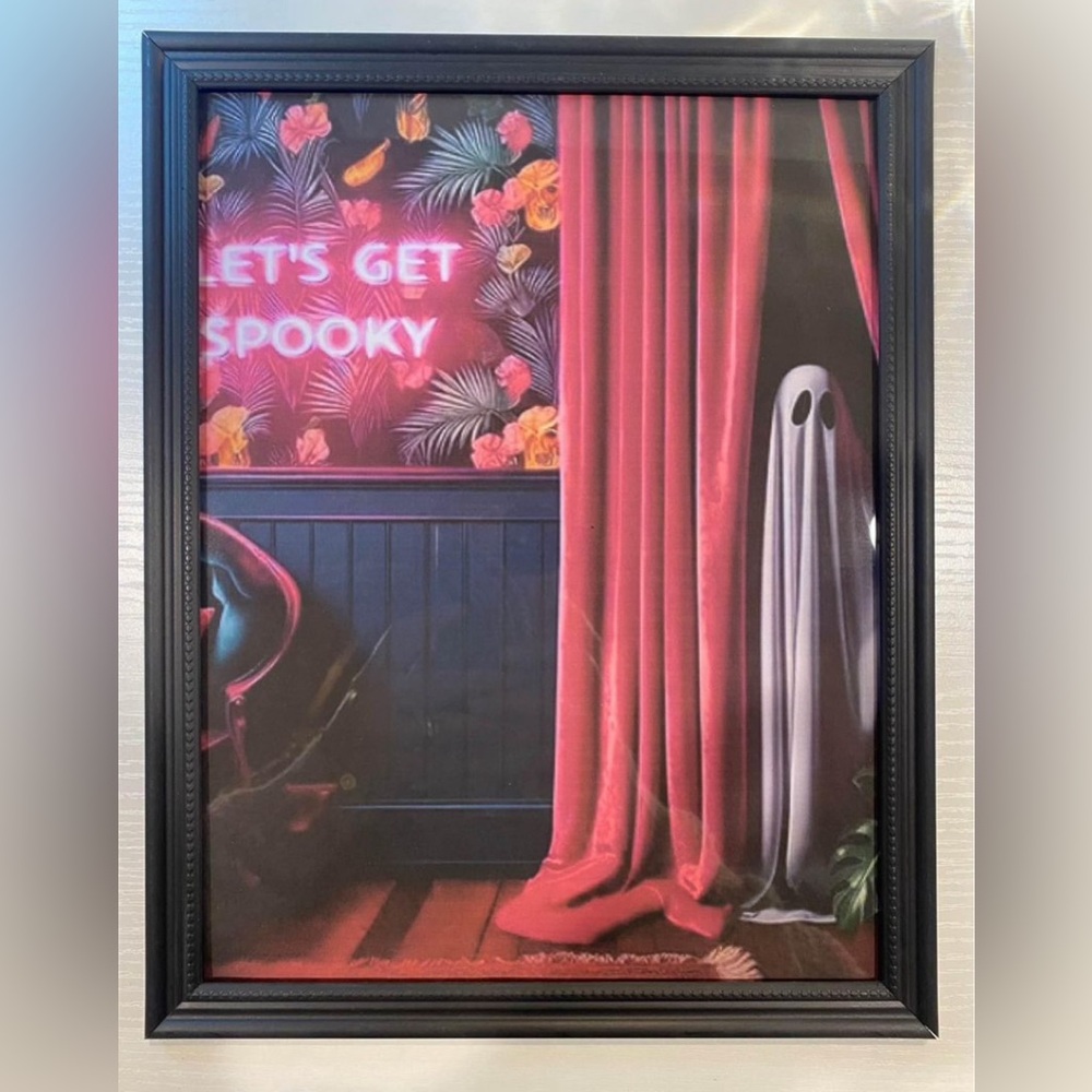 Let's Get Spooky Ghost Print-Pink Neon Sign 8x10 framed wall art Print